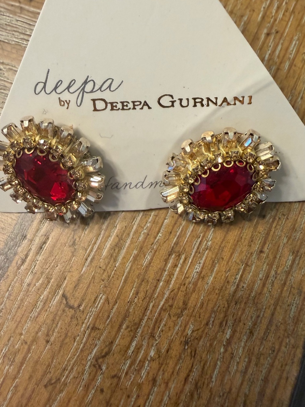 Deepa Gurnani Red Crystal Halo Stud Earrings